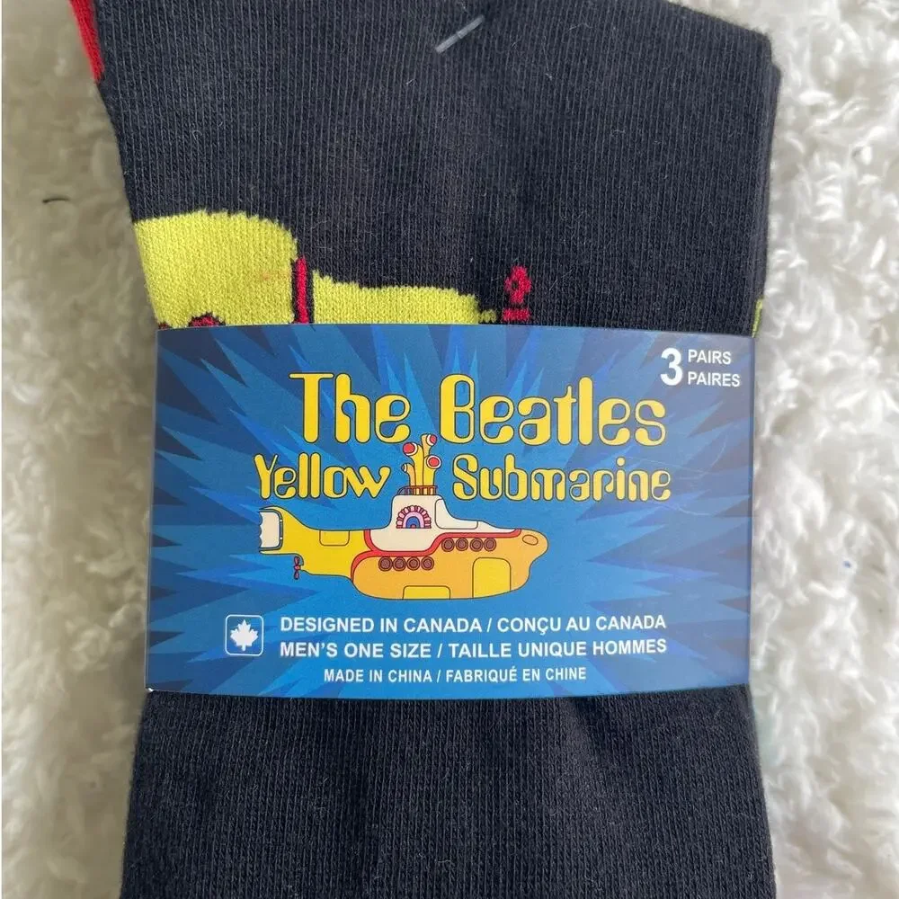 The Beatles Yellow Submarine Crew Socks 3 Pack Size 7–12 NEW Black Blue Mens